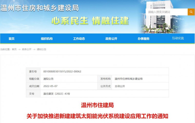 浙江溫州：政府、國企投資建筑光伏占比不低于12%，其他公共建筑不低于10%！