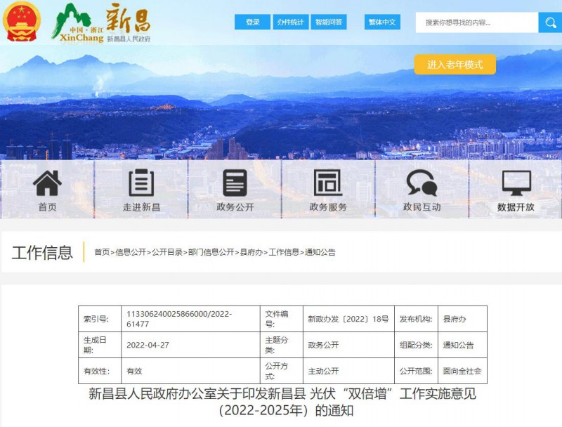 浙江新昌：大力推進工商業(yè)建筑屋頂光伏，全縣現(xiàn)有黨政機關(guān)、事業(yè)單位等公共建筑屋頂實現(xiàn)100%安裝