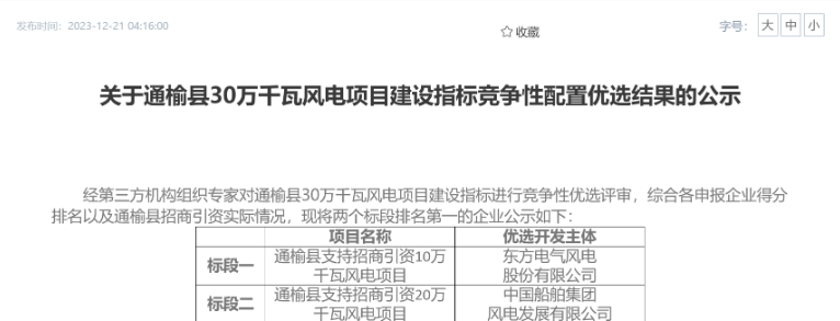 中船風(fēng)電、東方風(fēng)電獲風(fēng)電項(xiàng)目競配指標(biāo)